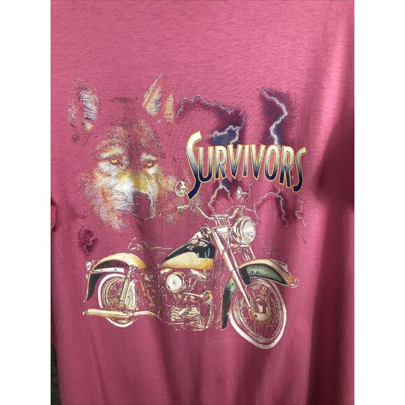 Woman's Biker Shirt Survivors Pink Graphic Tee With Wolf & Motorcycle Design - Picture 2 of 7